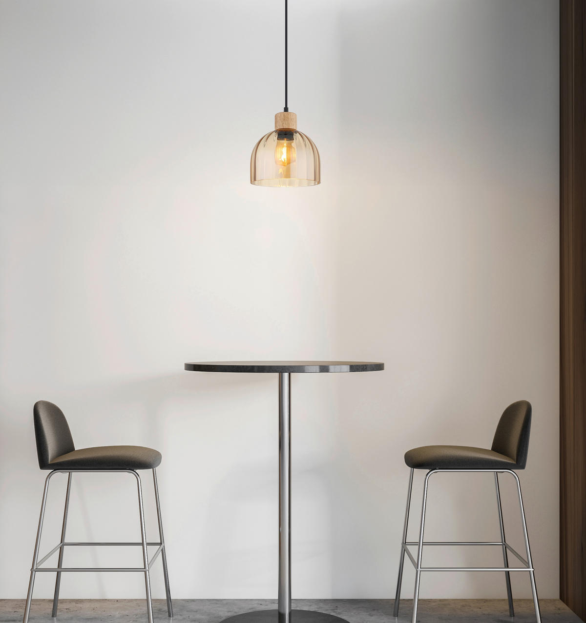 HÄNGELEUCHTE Swanson 20/120 cm  - Bernsteinfarben/Schwarz, Design, Glas/Holz (20/120cm) - Globo