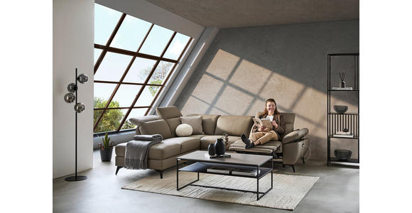 ECKSOFA Taupe Echtleder, Kombination Echtleder/Lederlook Lederlook - Taupe/Schwarz, Design, Textil/Metall (222/274cm) - Xora