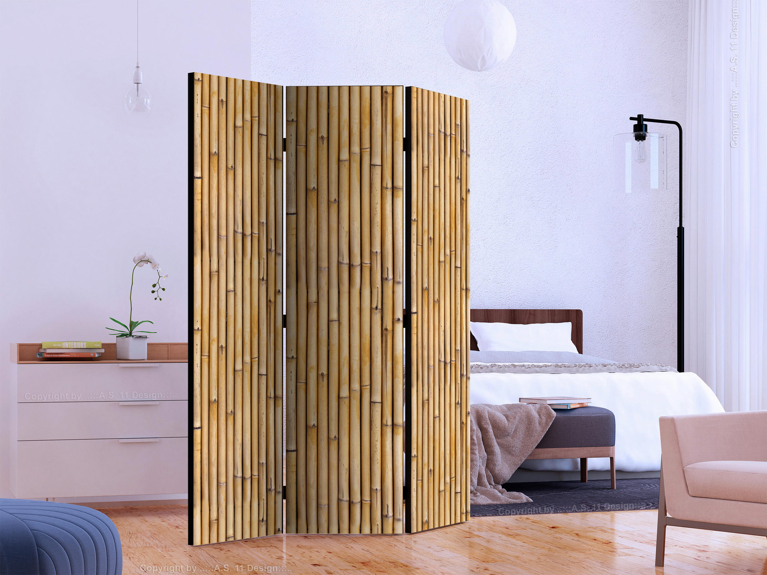 PARAVENT mit 3  Flügel - Beige/Braun, Basics, Holz/Textil (135/172/3cm) - artgeist
