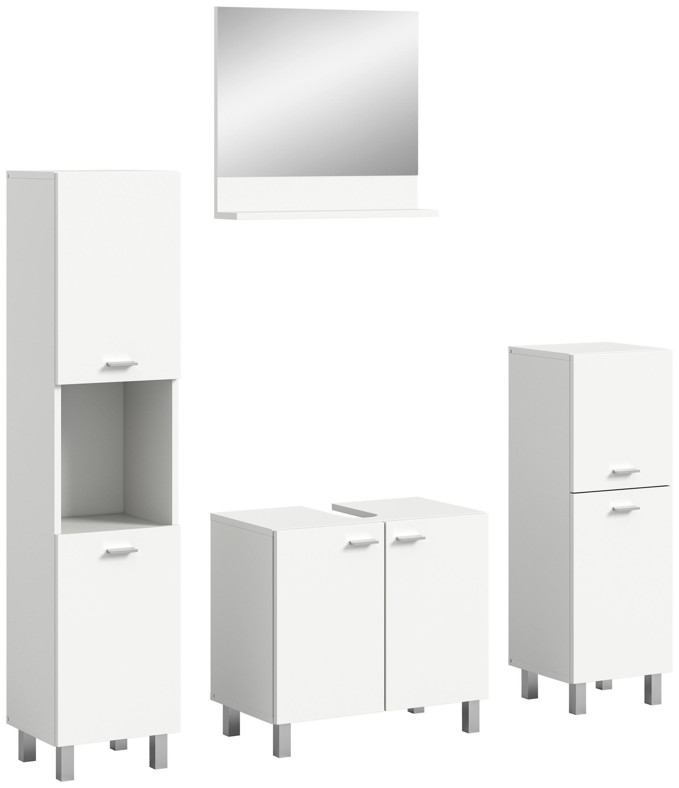 BADEZIMMER 4-teilig  in 117 cm  - Silberfarben/Weiß, MODERN, Glas/Holzwerkstoff (117cm) - MID.YOU