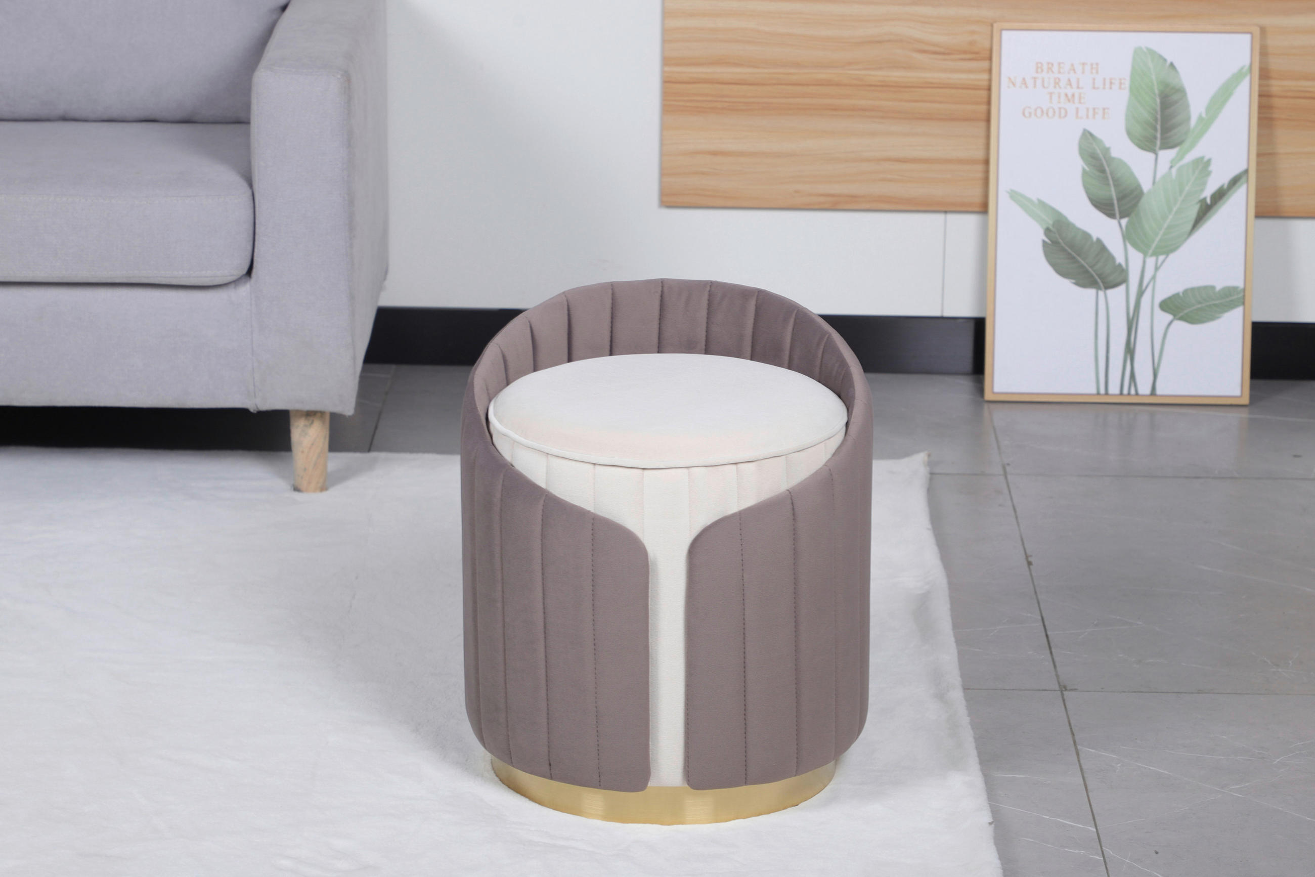 HOCKER Struktur Taupe, Beige  - Taupe/Beige, Design, Textil/Metall (40/45cm) - Kayoom