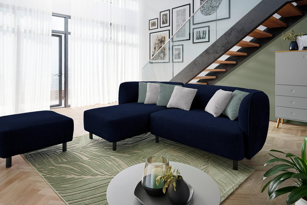 ECKSOFA in Chenille Blau  - Blau/Beige, Design, Holz/Textil (148/236cm) - Lomoco