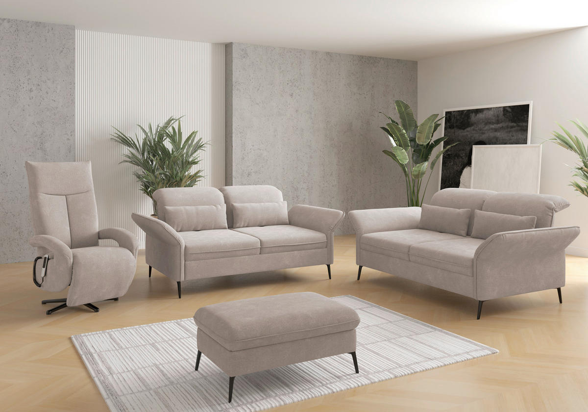 2,5-SITZER in Flachgewebe Greige  - Greige/Schwarz, KONVENTIONELL, Textil/Metall (189/92/123cm) - Sit & More