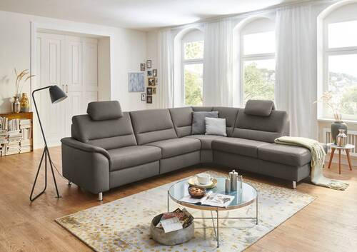 ECKSOFA in Echtleder Grau  - Alufarben/Grau, Basics, Leder/Metall (249/290cm) - Beldomo Premium