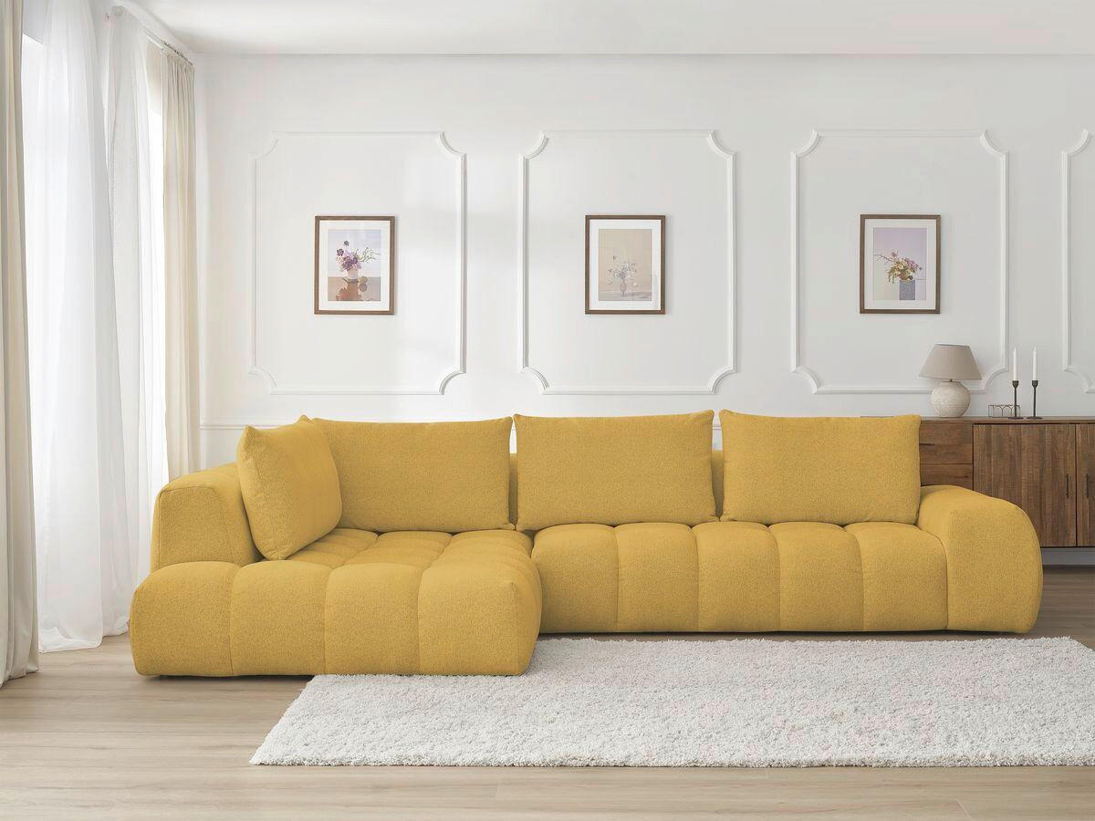 ECKSOFA Ottomane links  EVEREST Gelb Flachgewebe  - Gelb/Schwarz, MODERN, Kunststoff/Textil (210/352cm)