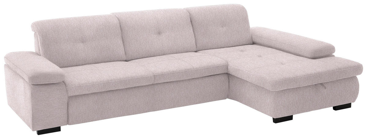 ECKSOFA in Flachgewebe Hellrosa  - Hellrosa/Schwarz, Design, Textil/Metall (297/174cm) - Beldomo Style