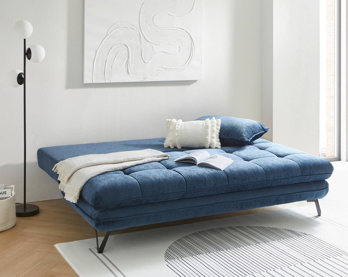 SCHLAFSOFA in Textil Dunkelblau  - Schwarz/Dunkelblau, Design, Textil/Metall (205/79-96/95cm) - Novel