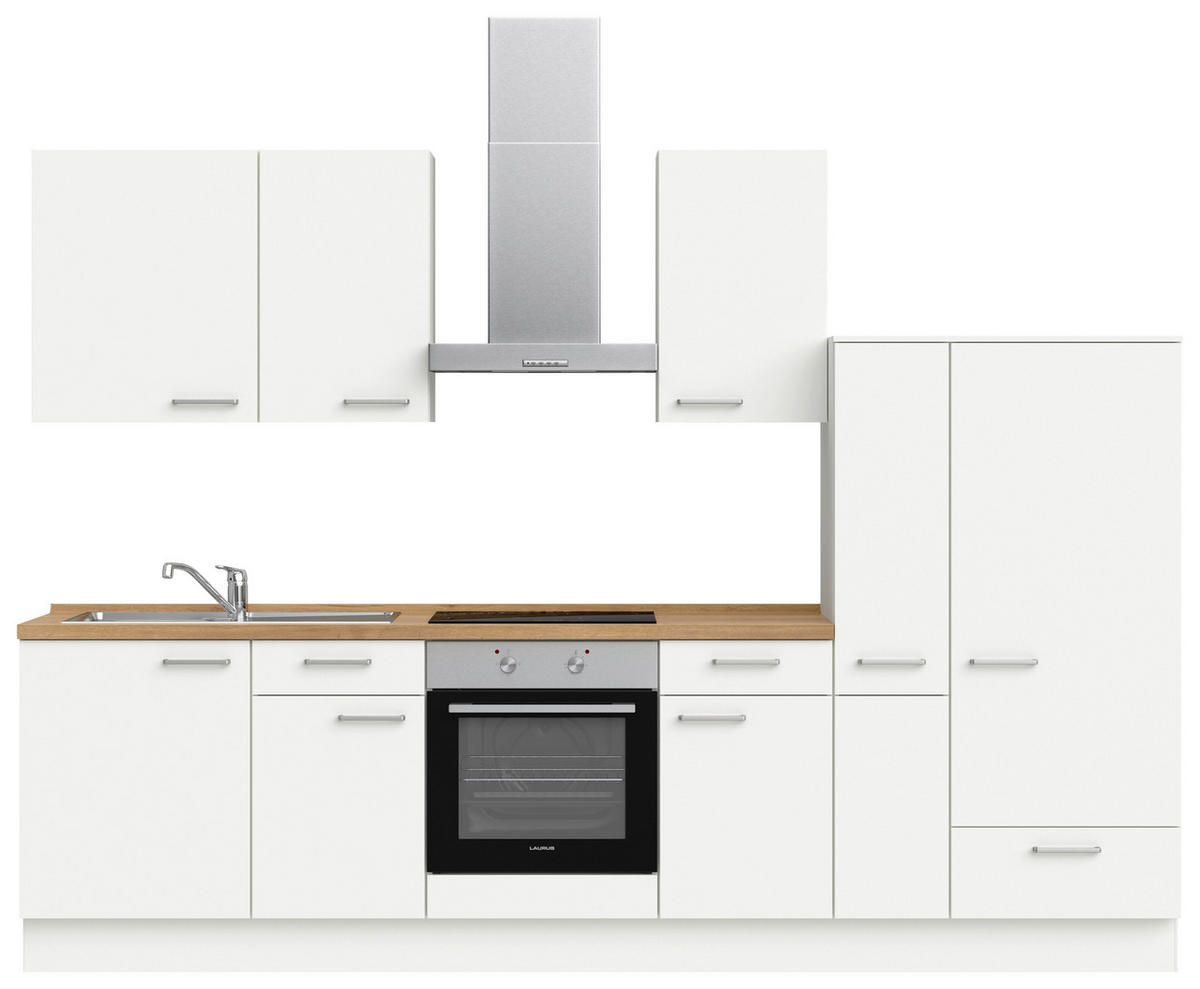 KÜCHENLEERBLOCK 300 cm   in Weiß, Eichefarben  - Edelstahlfarben/Eichefarben, MODERN, Holzwerkstoff/Metall (300cm) - Nobilia