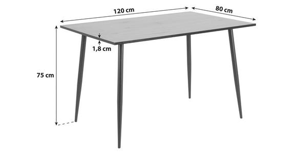 ESSTISCH rechteckig Schwarz, Eichefarben  - Eichefarben/Schwarz, KONVENTIONELL, Holzwerkstoff/Metall (120/80/75cm) - Carryhome