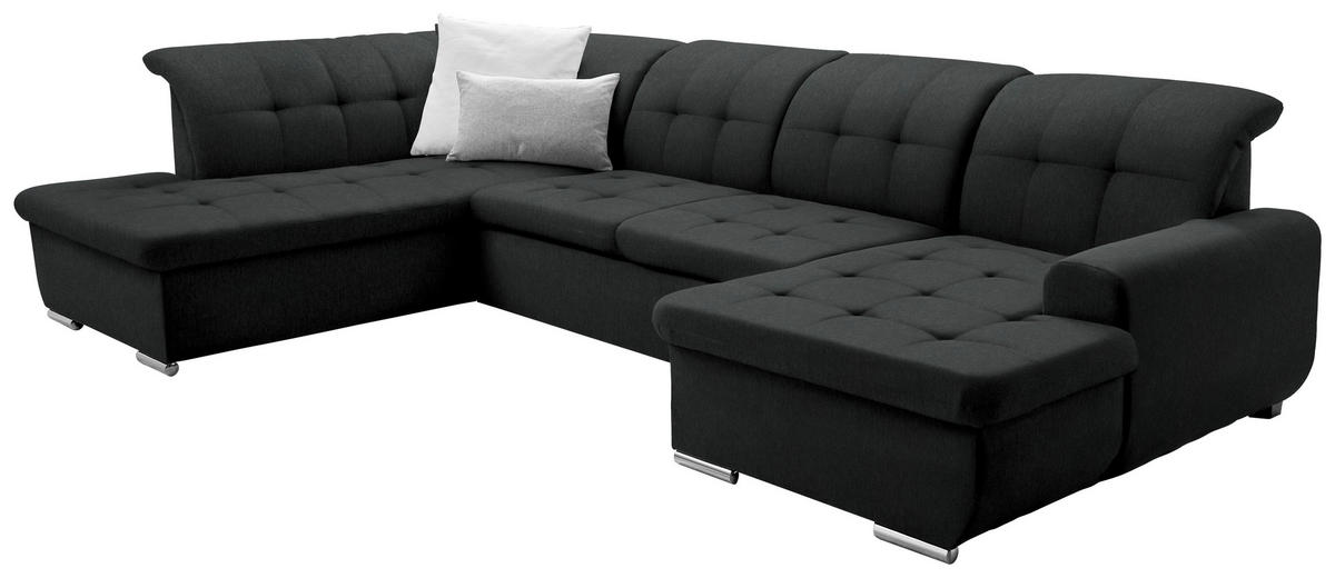 WOHNLANDSCHAFT inkl. Funktion Schwarz Flachgewebe  - Silberfarben/Schwarz, Design, Textil/Metall (208/342/145cm) - Cantus