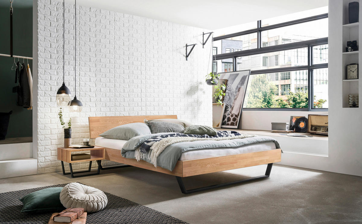 BETT 180/200 cm,  in Eichefarben,  - Eichefarben/Schwarz, Design, Holz/Metall (180/200cm) - Hasena
