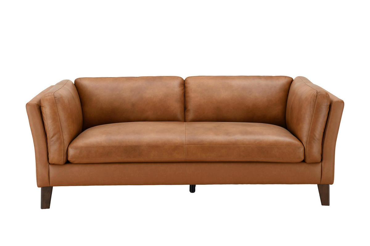3-SITZER-SOFA SERA Echtleder Lederlook Cognac  - Cognac/Dunkelbraun, Design, Leder/Holz (190/72/88cm) - Livetastic