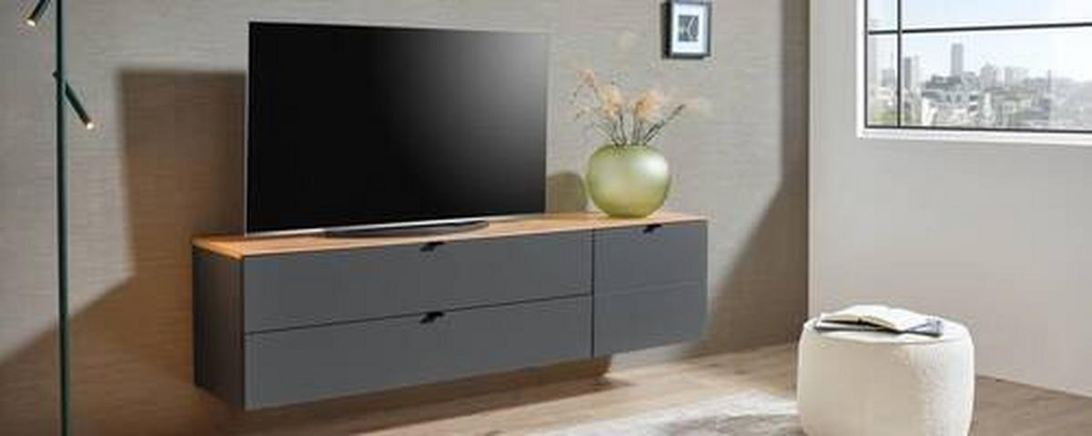 TV-ELEM 140/62/44 cm  - grafitszürke/fekete, Modern, faalapú anyag/fém (140/62/44cm) - Hom`in