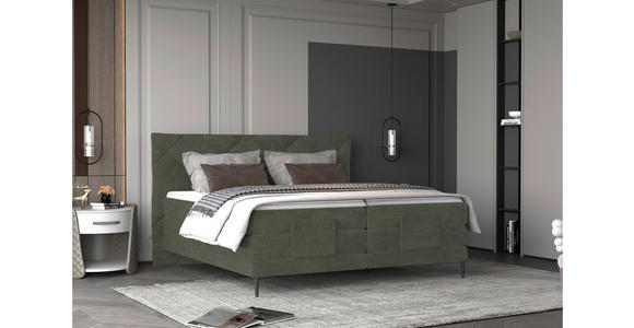 BOXSPRINGBETT 180/200 cm  in Olivgrün  - Schwarz/Olivgrün, KONVENTIONELL, Textil/Metall (180/200cm) - Esposa