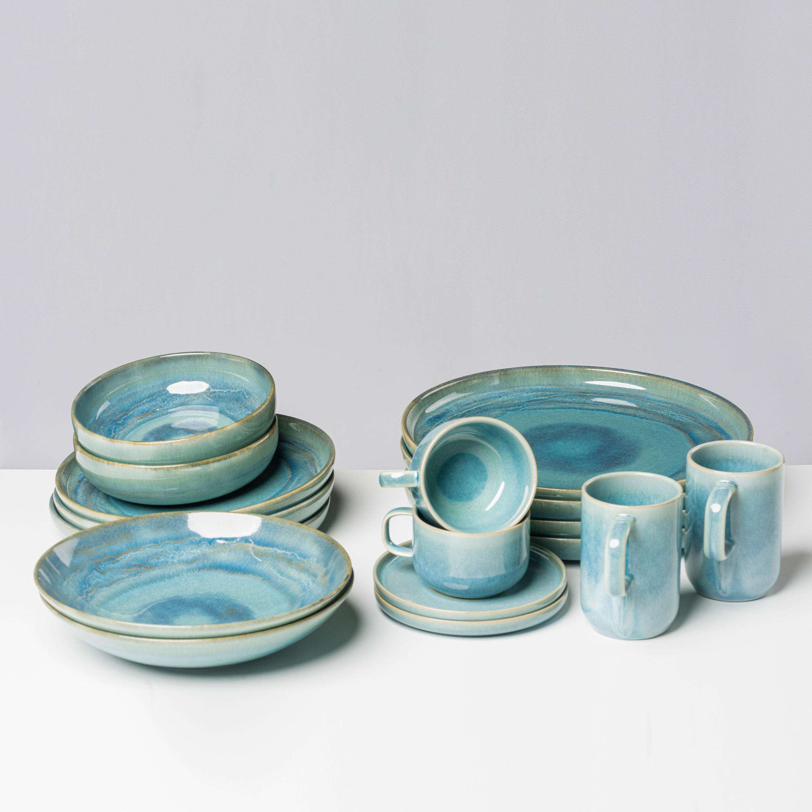 SPEISETELLERSET Blau, Grün 27,8/3 cm TIEFER SEE  - Blau/Grün, Basics, Keramik (27,8/3cm) - Gipfelstück