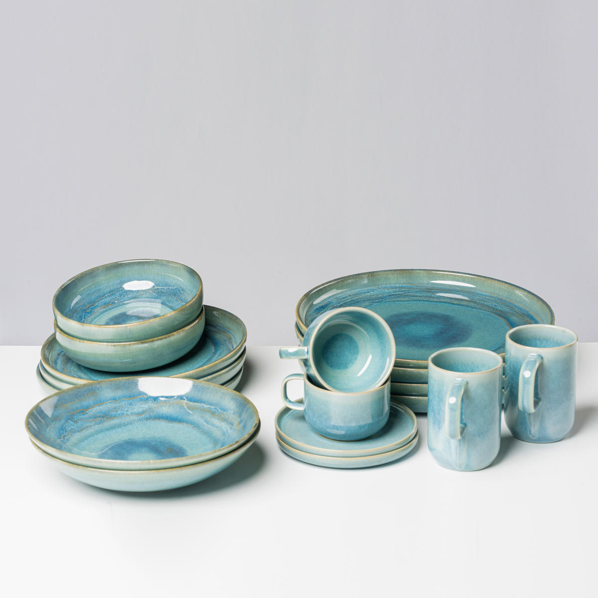 MÜSLISCHALENSET TIEFER SEE 4-teilig  - Blau/Grün, Basics, Keramik (16/4.7cm) - Gipfelstück