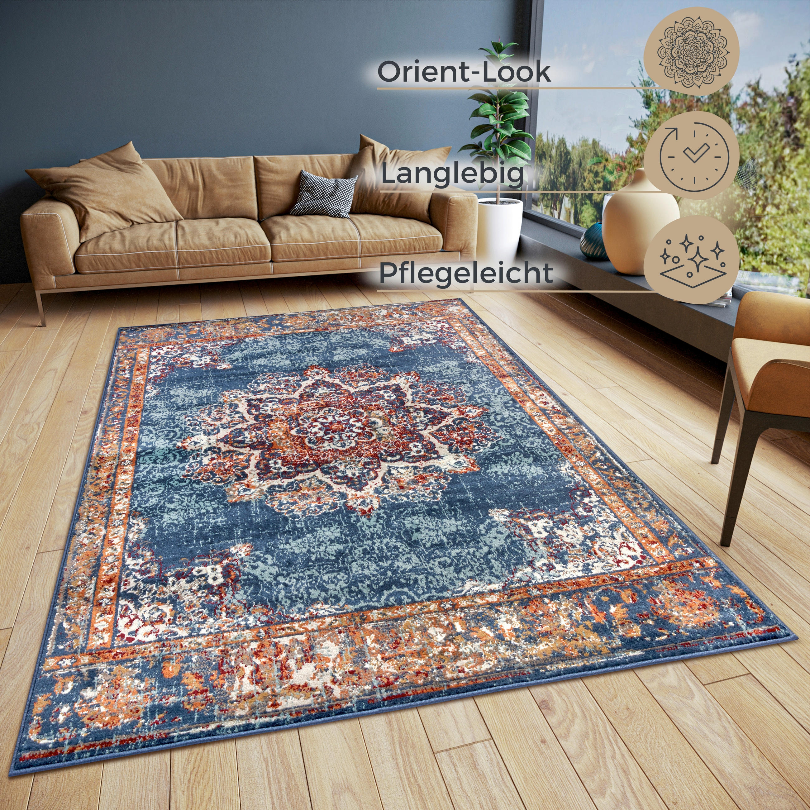 FLACHWEBETEPPICH 57/90 cm Luxor Blau, Multicolor  - Blau/Multicolor, Design, Kunststoff/Textil (57/90cm)