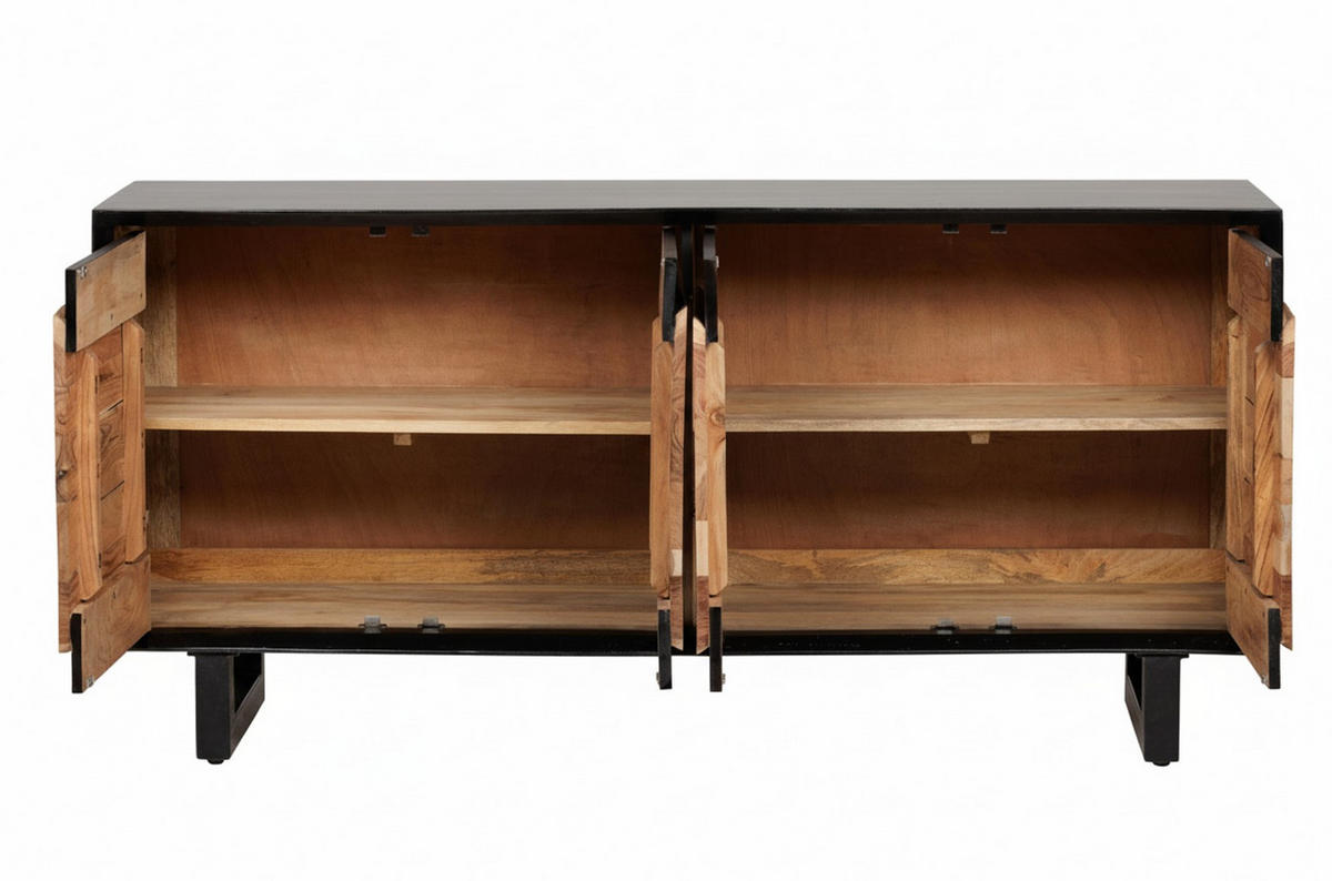 SIDEBOARD  in 168/76/61 cm  - Schwarz/Naturfarben, Design, Holz/Metall (168/76/61cm) - Livetastic