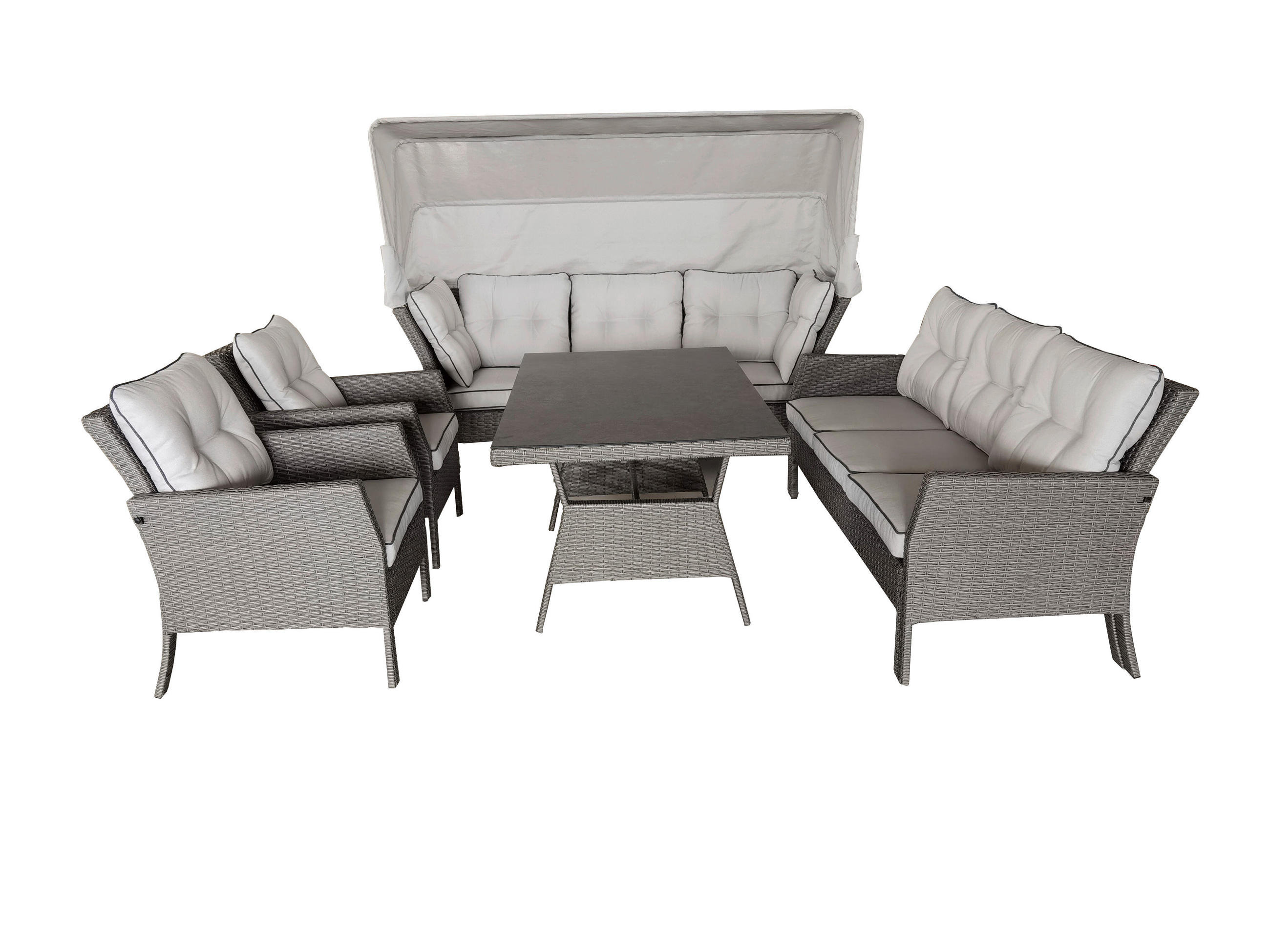 LOUNGEGARNITUR 24-teilig  - Hellgrau/Grau, Romantik / Landhaus, Glas/Kunststoff (252/209cm) - Amatio