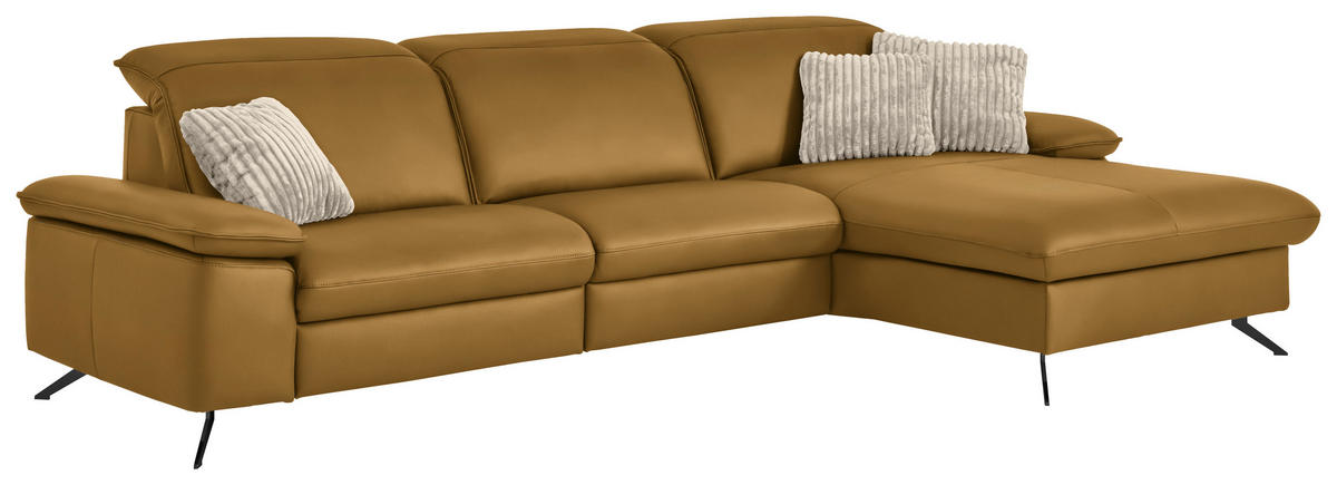 ECKSOFA  Echtleder Currygelb  - Currygelb/Schwarz, Design, Leder/Metall (307/169cm) - Beldomo Premium