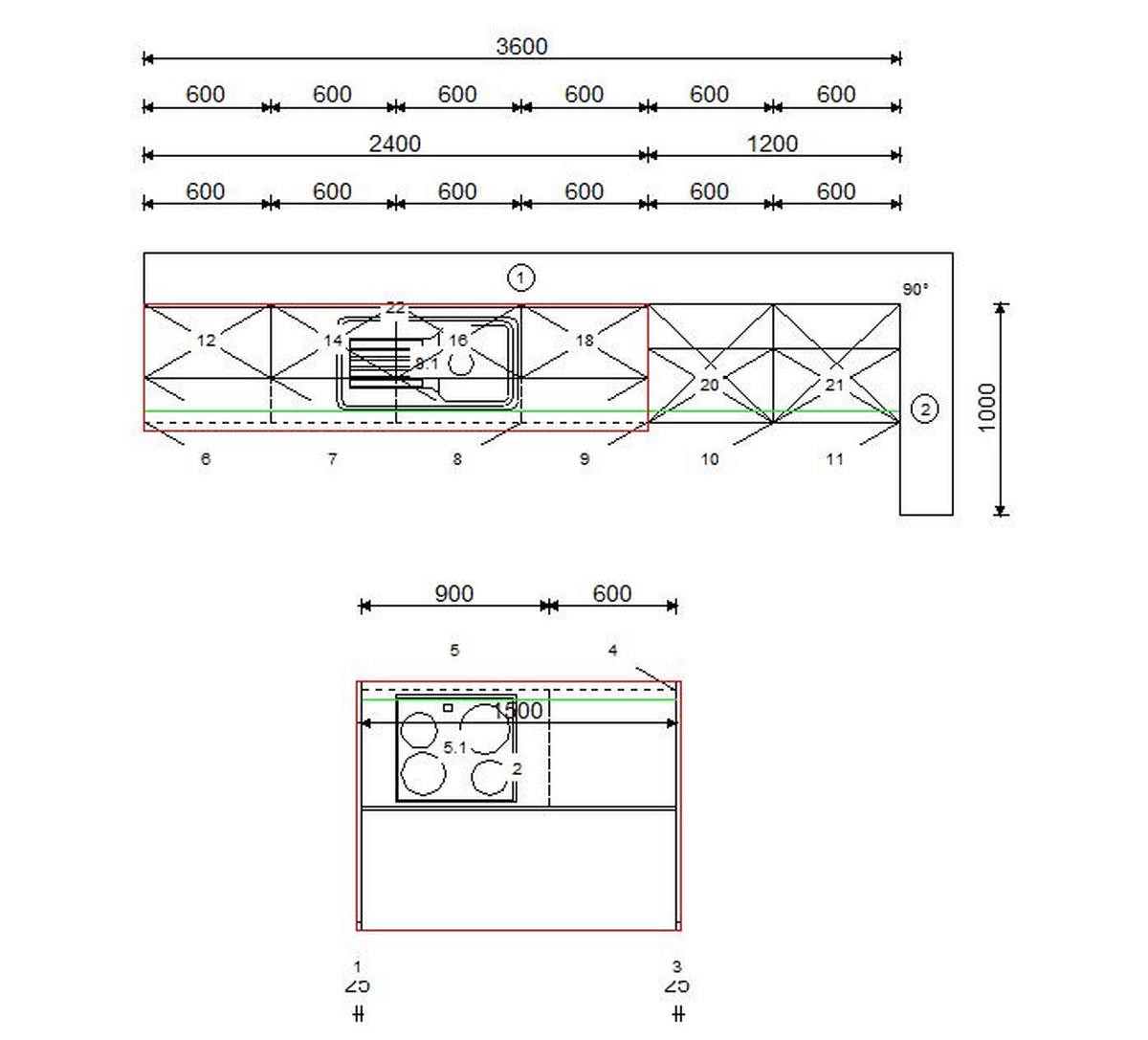 KÜCHENLEERBLOCK 360 cm   in Eichefarben, Dunkelgrau  - Eichefarben/Dunkelgrau, Design, Holzwerkstoff/Metall (360cm) - Welnova