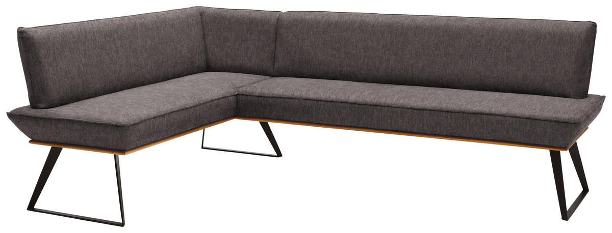 ECKBANK 163/223 cm Webstoff Schwarz, Eichefarben, Dunkelbraun Eiche massiv Metall   - Eichefarben/Dunkelbraun, Design, Holz/Textil (163/223cm) - Voleo