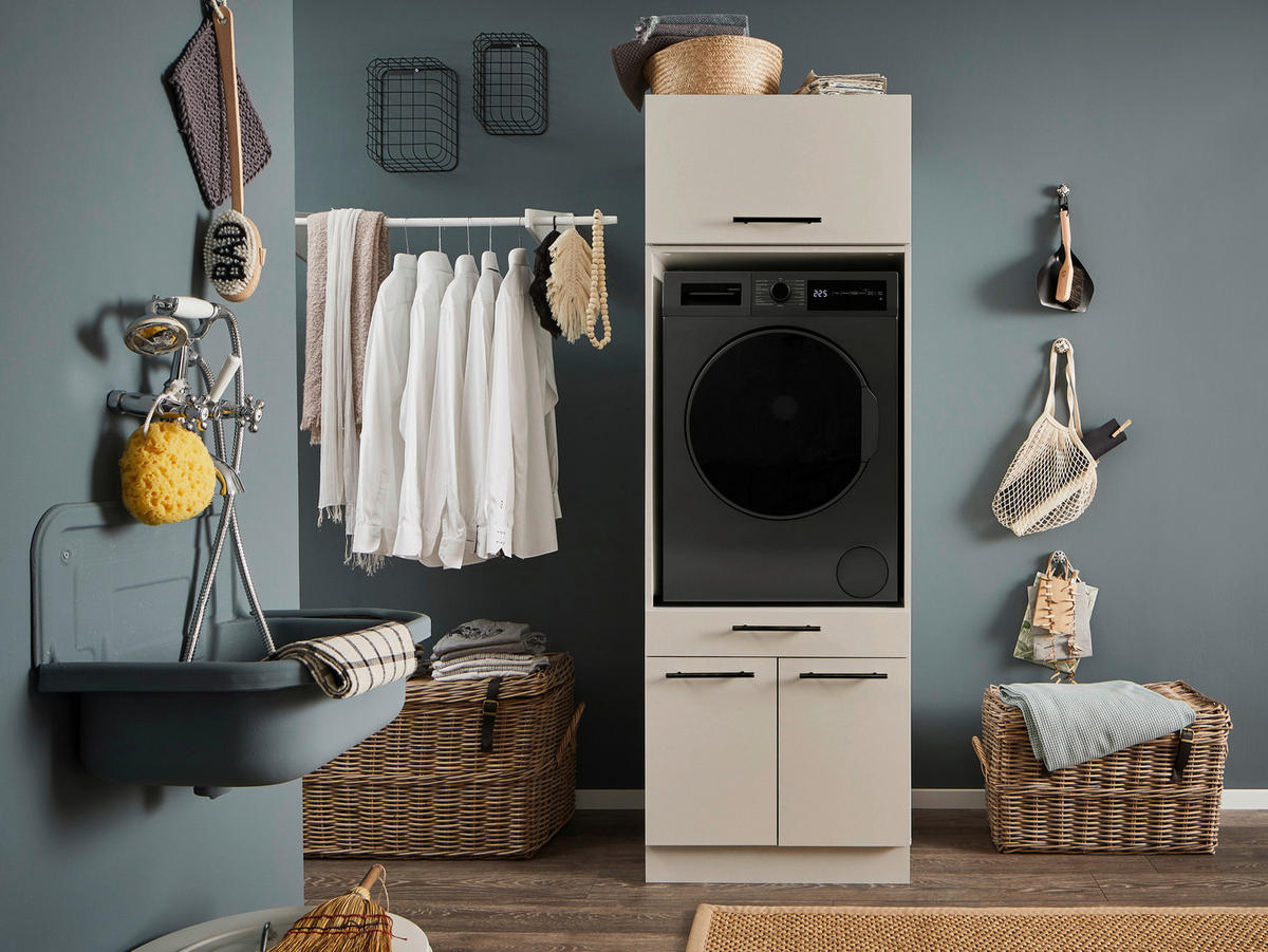 WASCHMASCHINENSCHRANK 67,5/200/67,5 cm  in Kaschmir  - Kaschmir/Schwarz, Design, Holzwerkstoff/Metall (67,5/200/67,5cm)