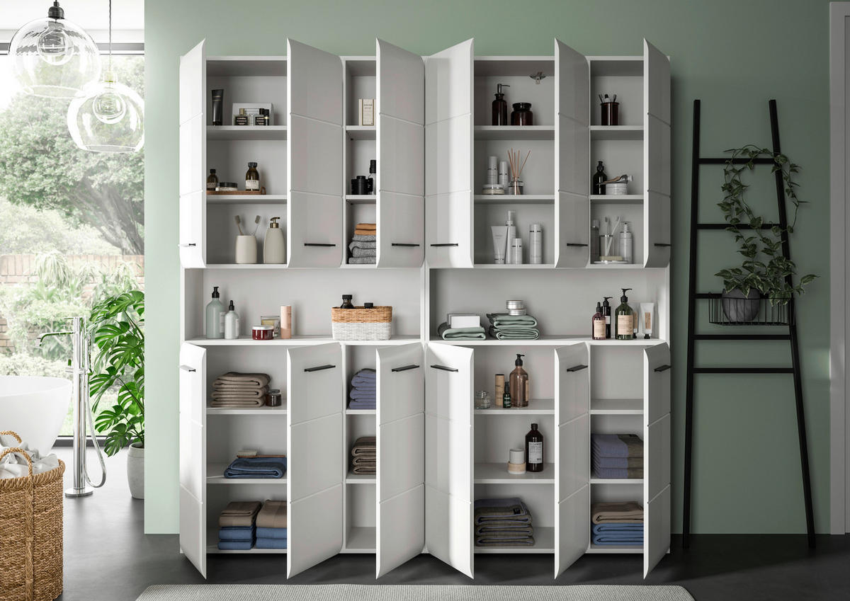 HOCHSCHRANK 180/185/30 cm  - Weiß Hochglanz/Silberfarben, MODERN, Holzwerkstoff/Kunststoff (180/185/30cm) - MID.YOU