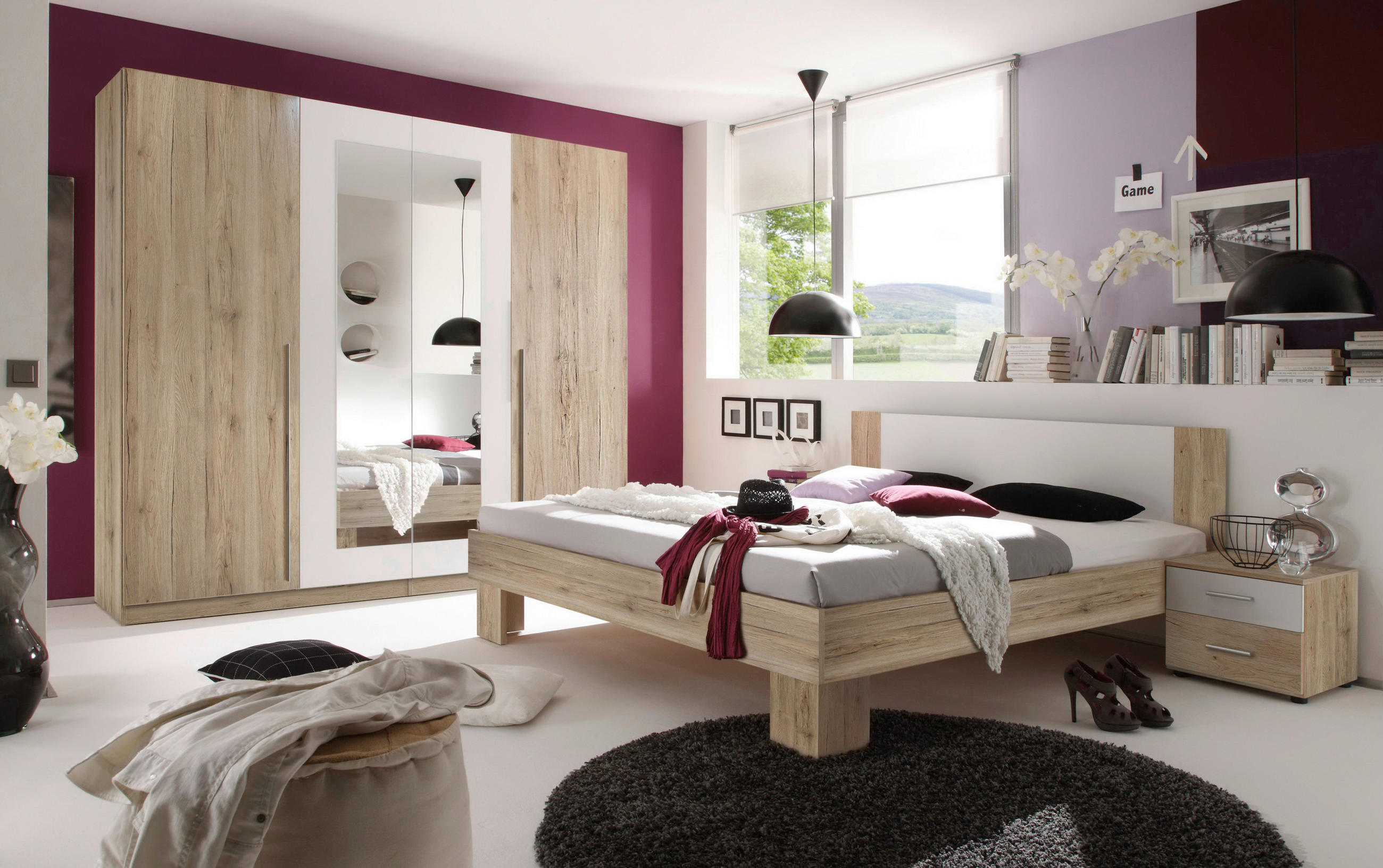 SCHLAFZIMMER Weiß, Eiche San Remo  - Weiß/Eiche San Remo, KONVENTIONELL, Glas/Holzwerkstoff - Boxxx