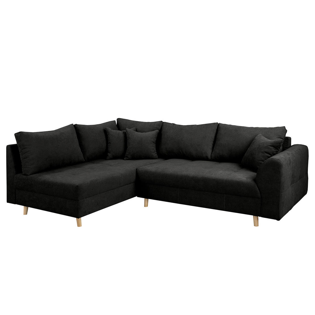 ECKSOFA inkl. Hocker Ariella Schwarz Mikrofaser Rückenkissen, Hocker  - Schwarz/Naturfarben, Design, Holz/Textil (161/231cm) - Livetastic