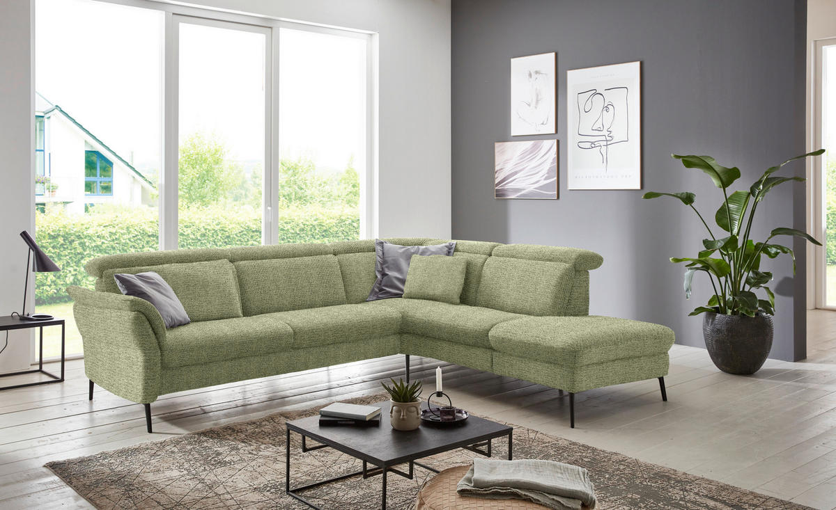 ECKSOFA in Struktur Grün  275/235 cm  - Schwarz/Grün, MODERN, Textil/Metall (275/235cm) - Cantus