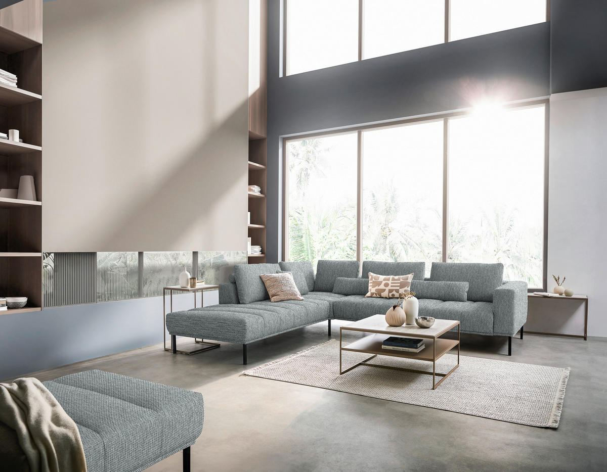 ECKSOFA Flachgewebe Grau  - Schwarz/Grau, Design, Textil/Metall (270/308cm) - Pure Home Lifestyle