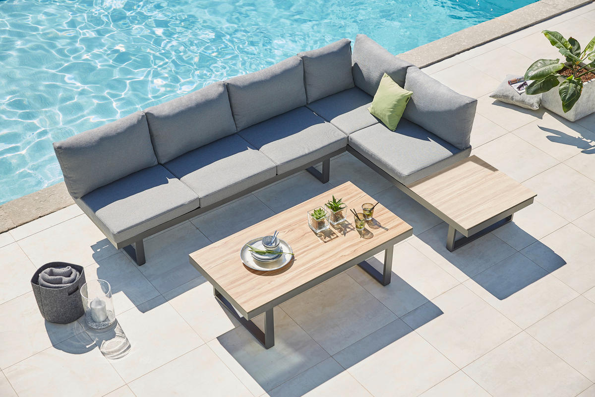 MOBILIER TERASĂ ȘI LOUNGE  285/210 cm   - gri închis/culoare lemn tec, Modern, plastic/metal (285/210cm) - Amatio