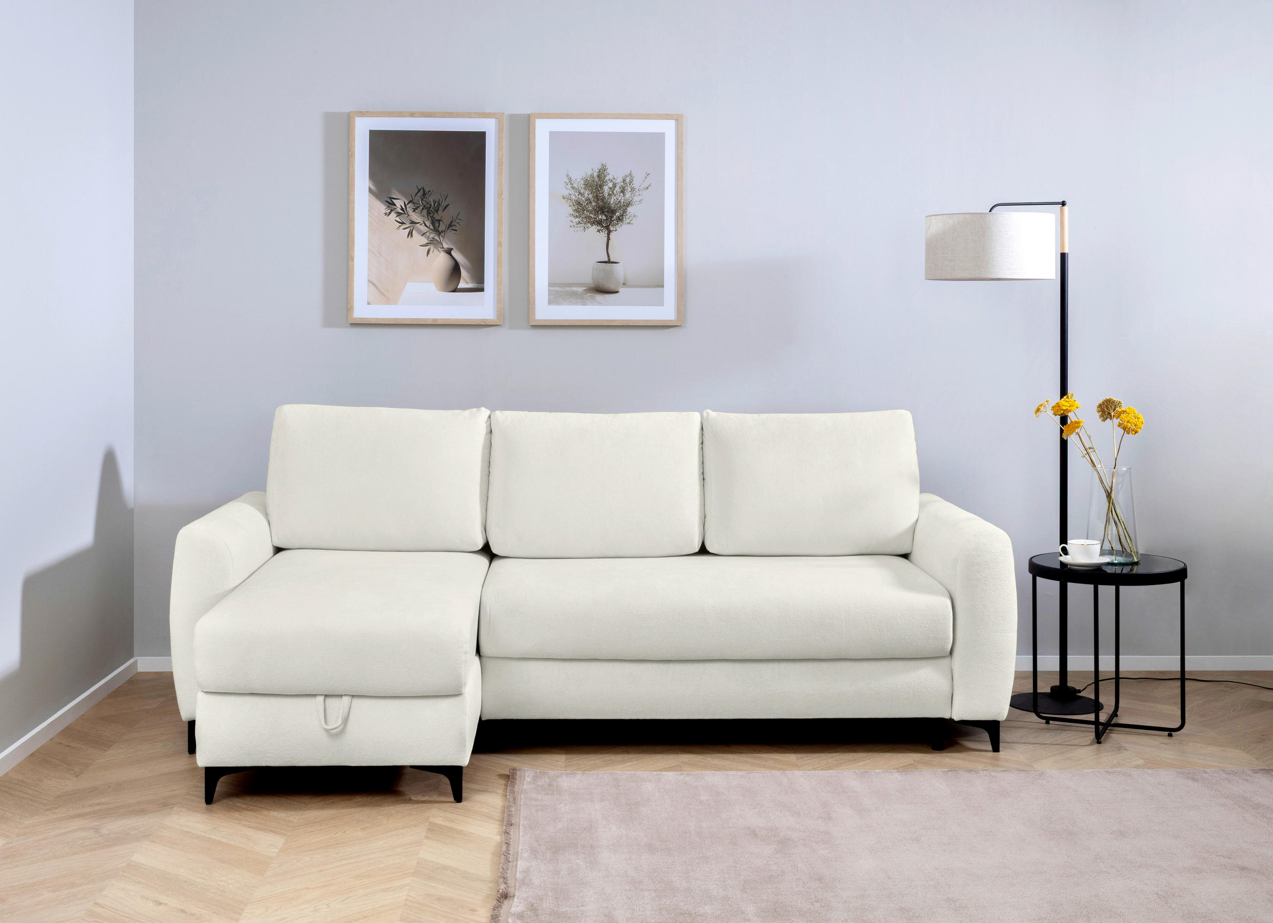 ECKSOFA Moli Weiß  - Schwarz/Weiß, Design, Textil/Metall (236/148cm) - MID.YOU