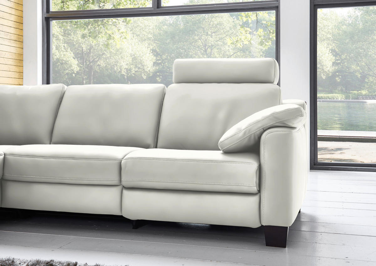 ECKSOFA in Echtleder Ecru  235/259 cm  - Ecru/Eichefarben, Design, Leder/Holz (235/259cm) - Valdera