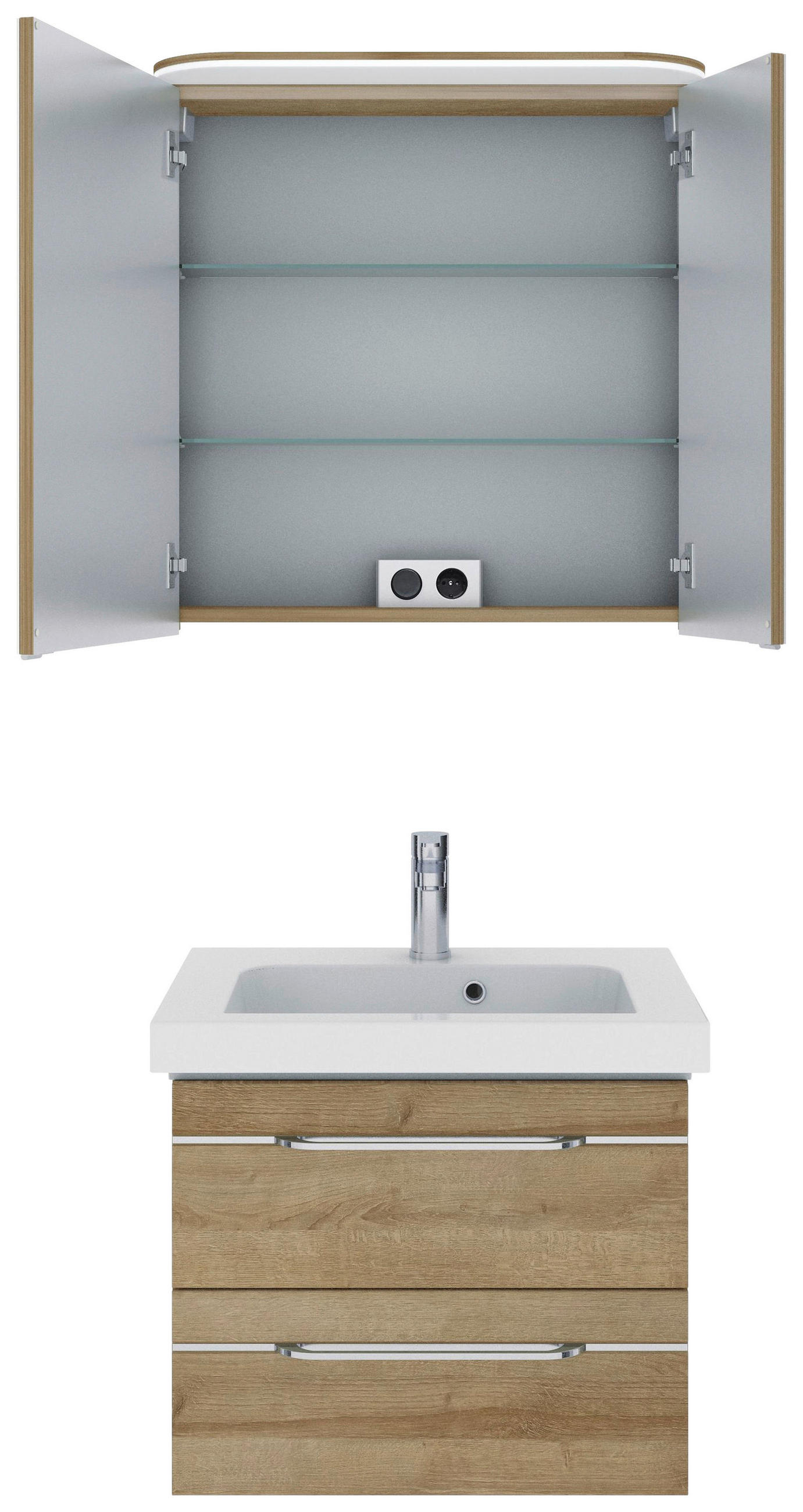BADEZIMMER 3-teilig in 70 cm - Chromfarben/Eichefarben, KONVENTIONELL, Glas/Holzwerkstoff (70cm) - Pelipal