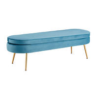 HOCKER in Textil Blau  - Blau/Goldfarben, MODERN, Textil/Metall (142/41/45cm) - Livetastic