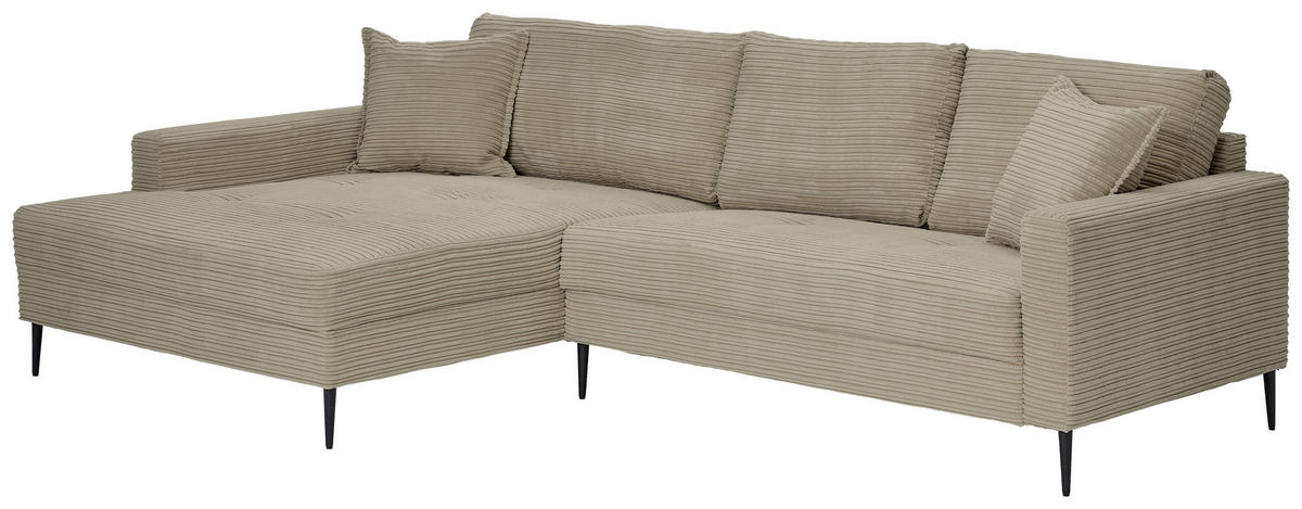 ECKSOFA in Cord Greige  173/276 cm  - Greige/Schwarz, KONVENTIONELL, Textil/Metall (173/276cm) - Carryhome