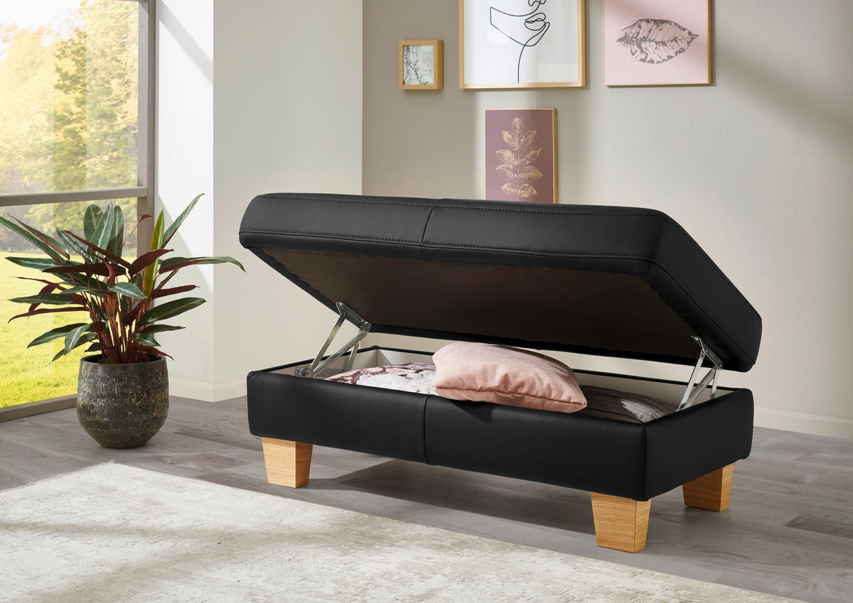 ECKSOFA in Echtleder Schwarz  - Eiche Bianco/Schwarz, Natur, Leder/Holz (235/257cm) - Valdera