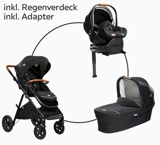 KINDERWAGENSET Aeria Eclipse Schwarz - Schwarz/Braun, Basics, Textil/Metall (88/67/108,5cm) - Joie
