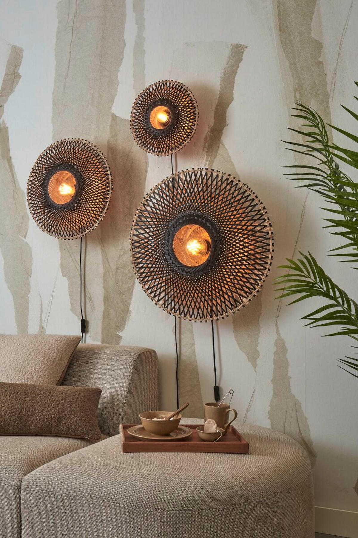 WANDLEUCHTE - Schwarz/Naturfarben, Trend (44/12/44cm) - Good & Mojo