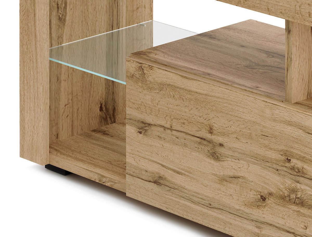LOWBOARD EVEREST  in 140/50,5/35 cm  - Eiche Wotan/Schwarz, Design, Glas/Holzwerkstoff (140/50,5/35cm) - Livetastic