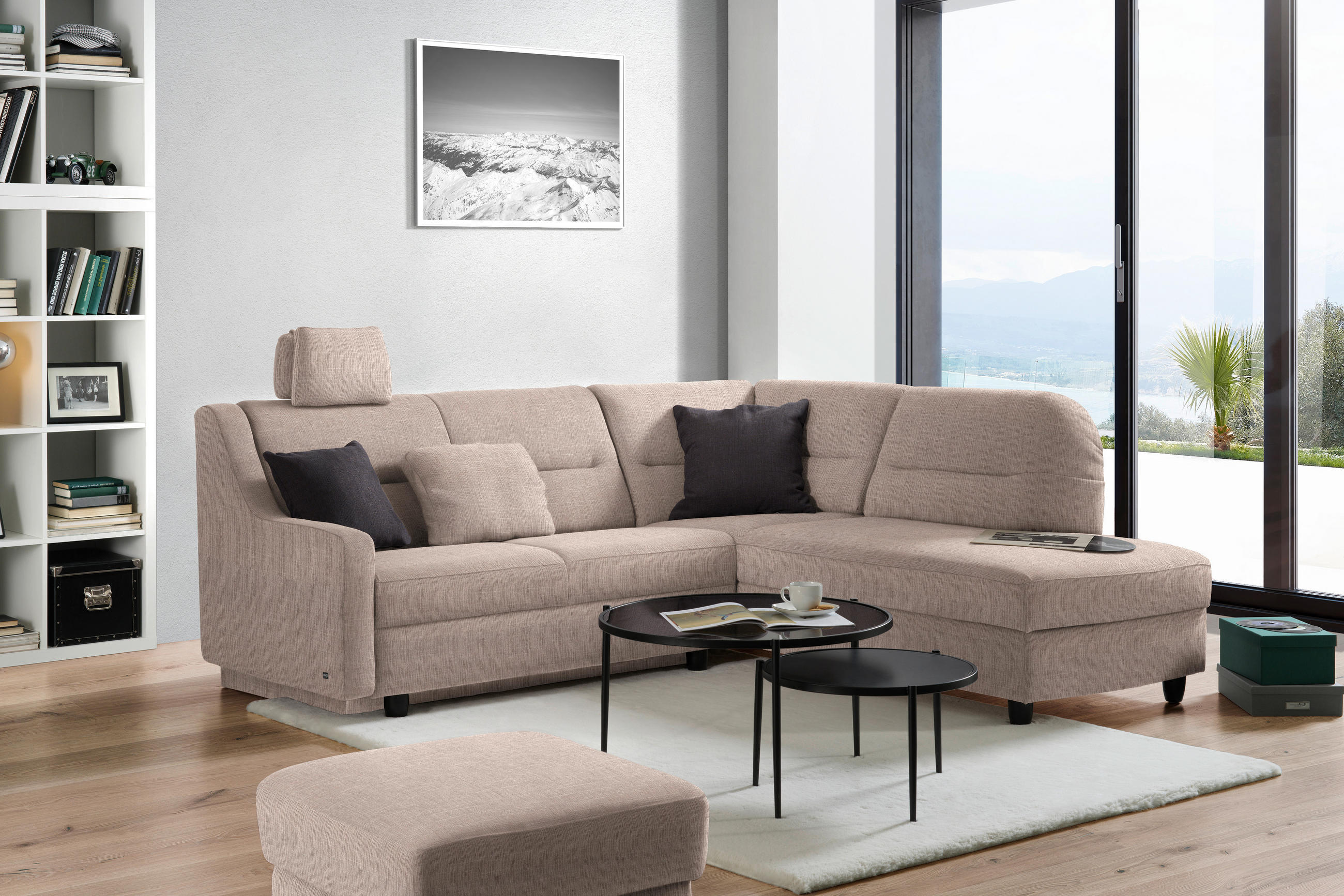 ECKSOFA in Chenille Schlammfarben  226/208 cm  - Schlammfarben/Schwarz, KONVENTIONELL, Textil (226/208cm) - Sedda