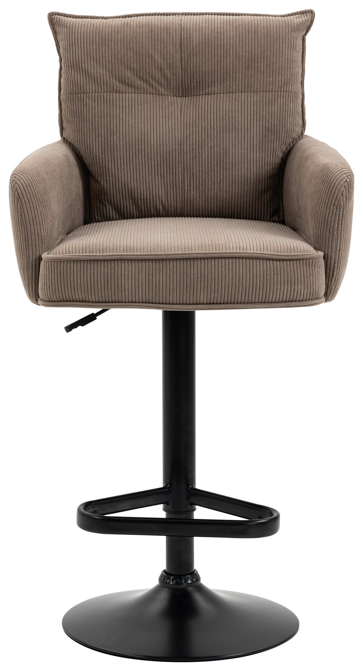 BARHOCKER Cord Braun, Schwarz Eisen Stoffauswahl, Sitzfläche 360° drehbar, inklusive Armlehnen  - Schwarz/Braun, Design, Textil/Metall (54/98-120/58cm) - Novel