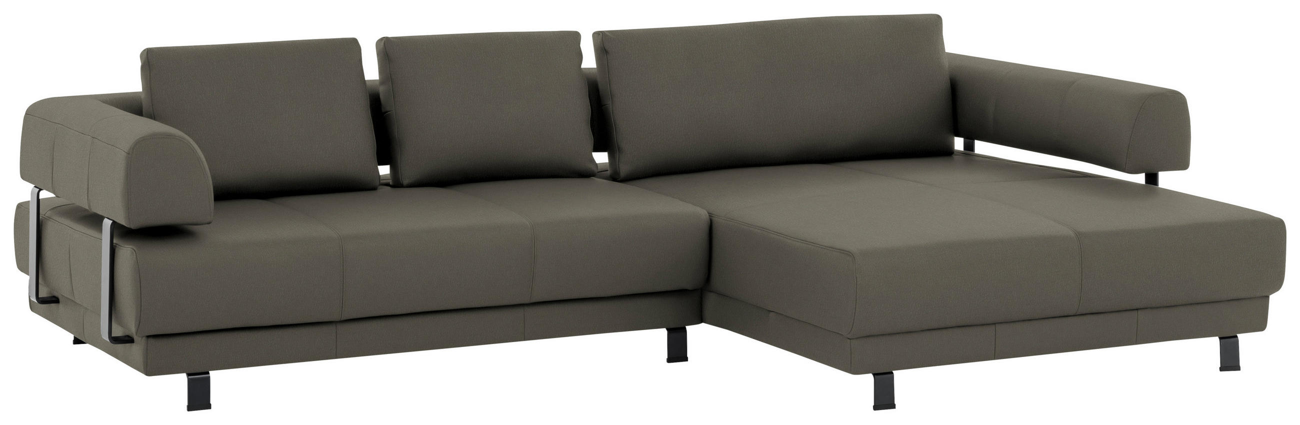 ECKSOFA in Echtleder Grau  - Schwarz/Grau, Design, Leder/Metall (307/188cm)