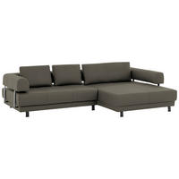 ECKSOFA in Echtleder Grau  - Schwarz/Grau, Design, Leder/Metall (307/188cm)