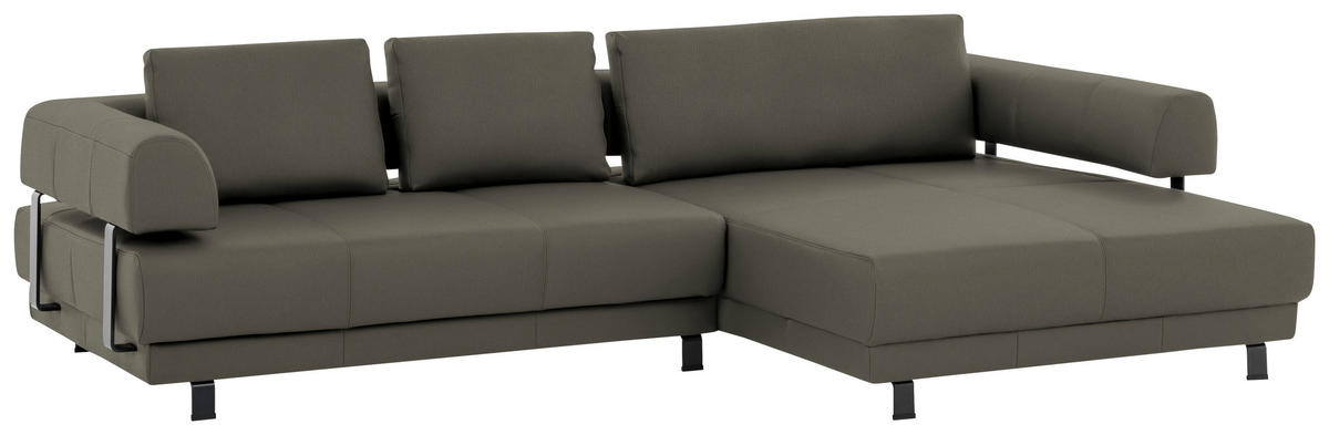 ECKSOFA in Echtleder Grau  - Schwarz/Grau, Design, Leder/Metall (307/188cm)
