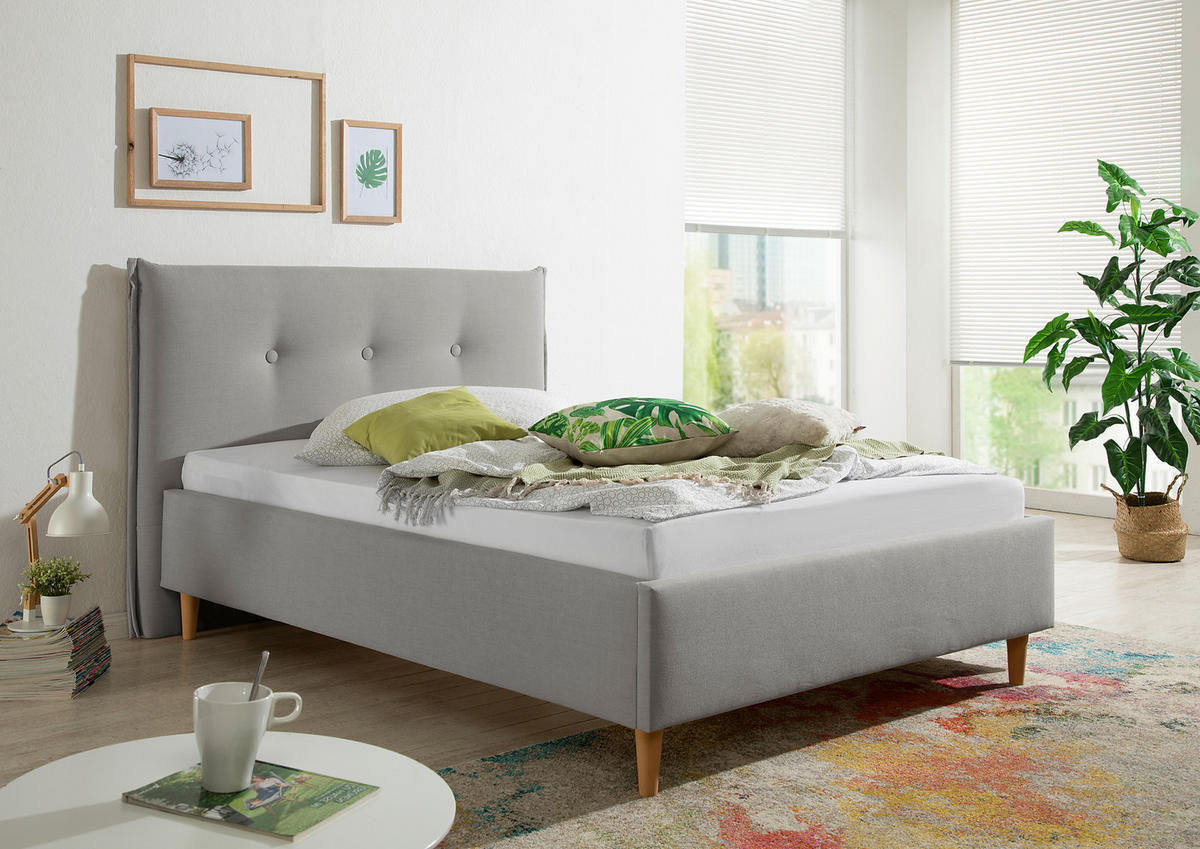 POLSTERBETT 140/200 cm,  in Grau,  - Naturfarben/Grau, MODERN, Holz/Textil (140/200cm) - Livetastic