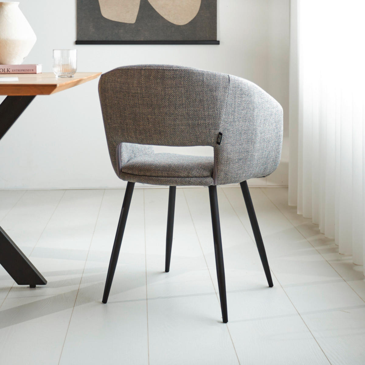 STOLIČKA S PODRÚČKAMI, tkaná textília, sivá - čierna/sivá, Modern, kov/textil (59/78/55cm) - MID.YOU