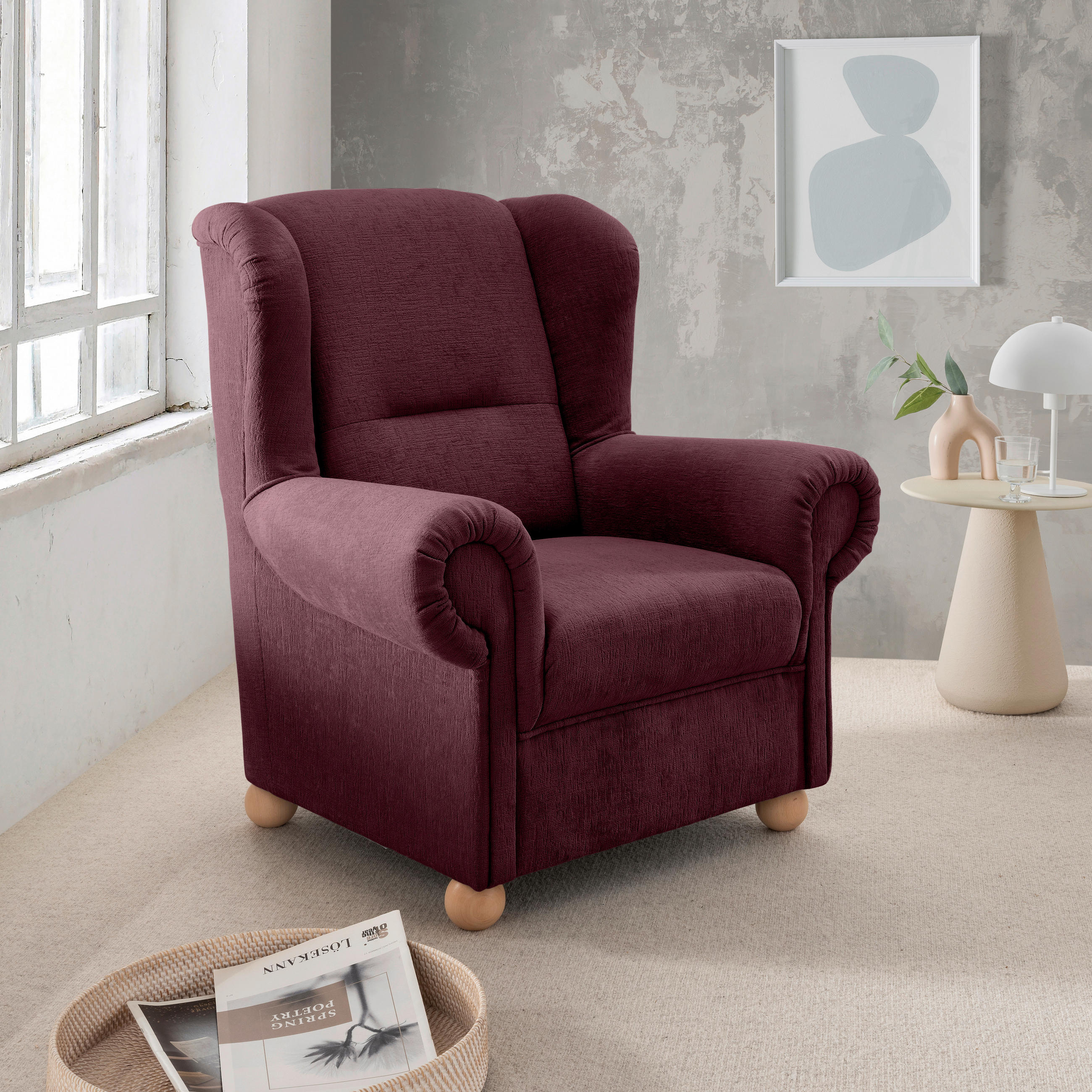 Livetastic Ohrensessel Torello Bordeaux 92x102x89 cm
